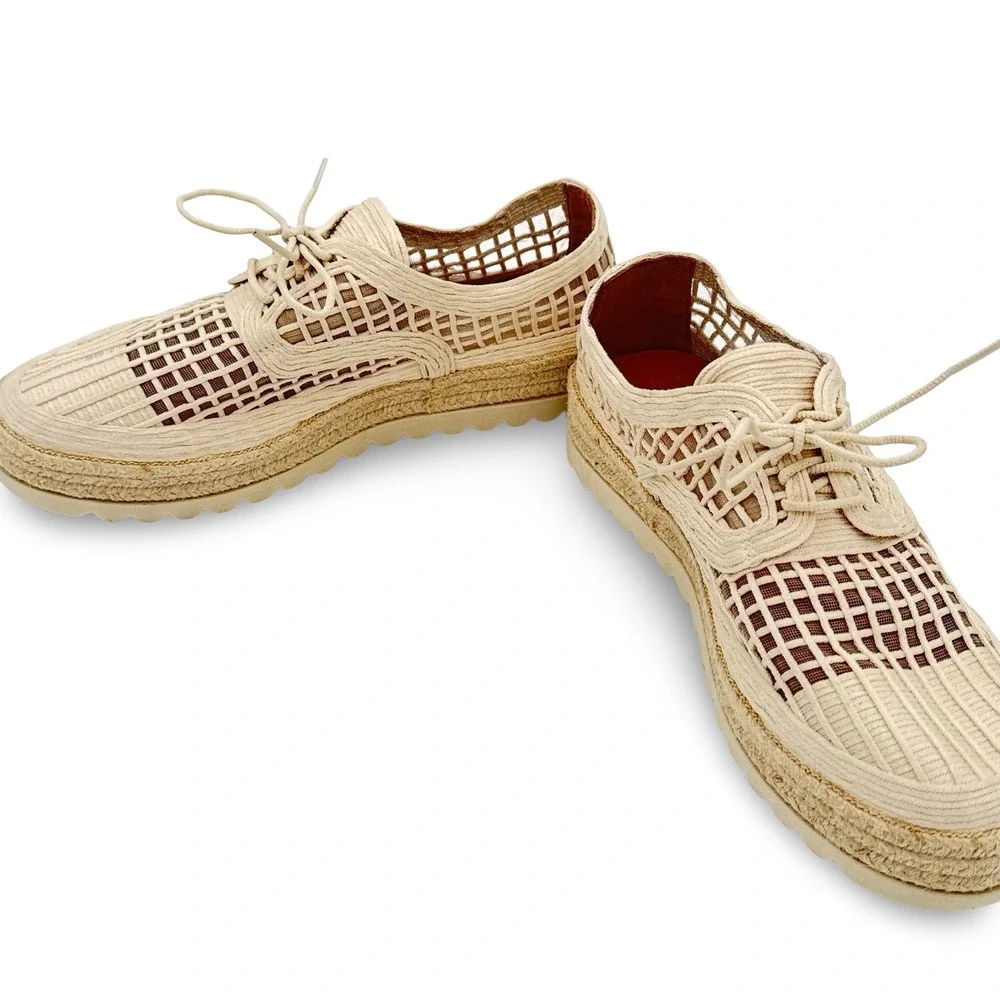 Love Rio Women Elsie Espadrille Sneakers 10 Natural Woven Lattice Lace Up Brazil